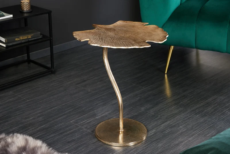 Table d'appoint décorative GINKGO LEAF 55cm métal doré fait main