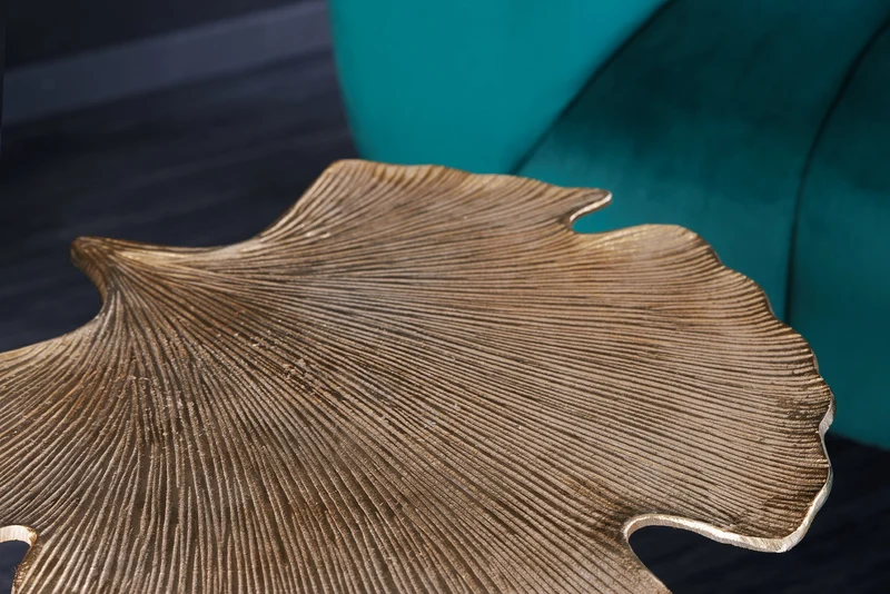Table d'appoint décorative GINKGO LEAF 55cm métal doré fait main