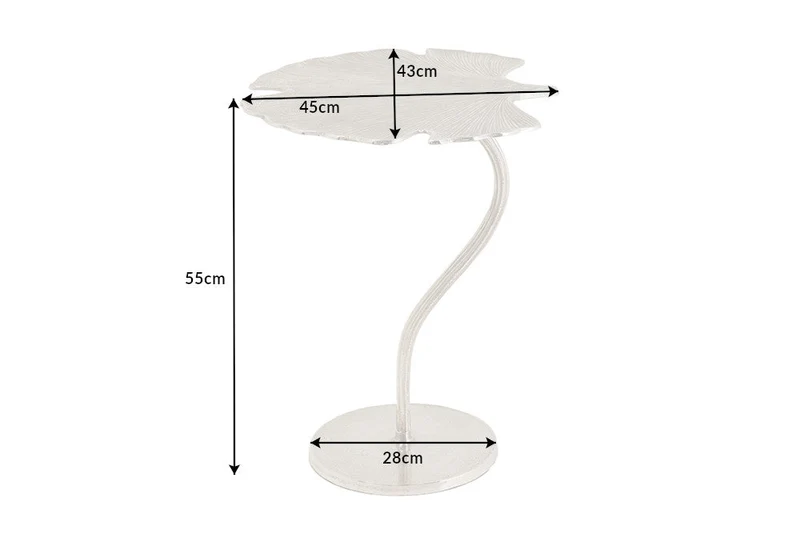 Table d'appoint décorative FEUILLE DE GINKGO 55cm métal argenté fait main