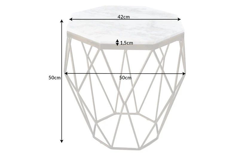 Table d'appoint design DIAMOND 50cm marbre blanc laiton métal