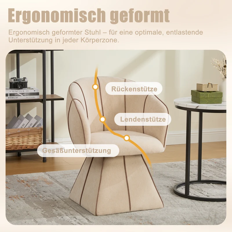 Fauteuil pivotant 360° en chenille beige clair dossier haut 56x54x74,5cm FLEX CONCRETE STYLE