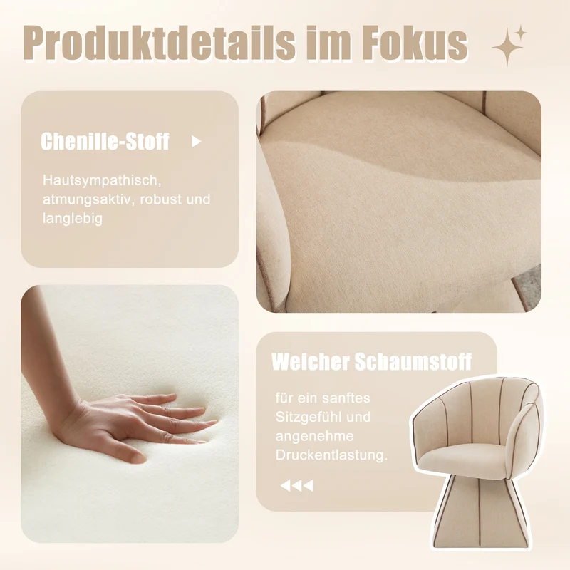 Fauteuil pivotant 360° en chenille beige clair dossier haut 56x54x74,5cm FLEX CONCRETE STYLE