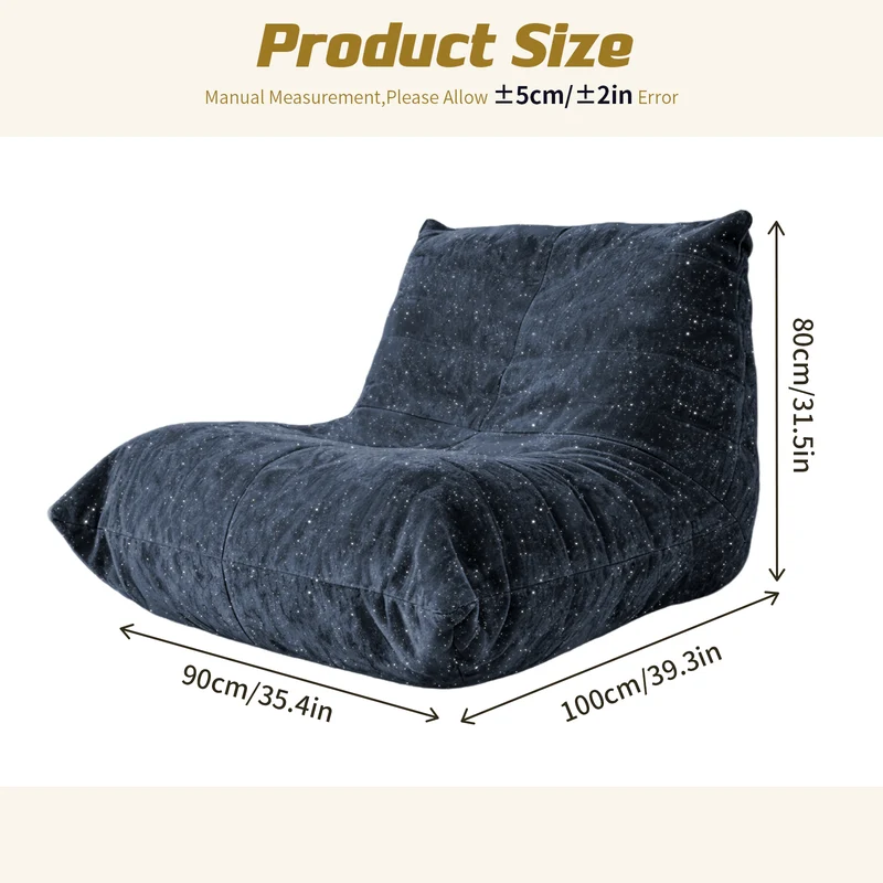 Chauffeuse matelassée chenille bleue pailletée fauteuil de sol 90x100cm CHROMERACK
