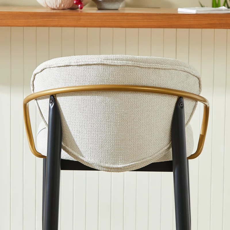 Lot de 2 tabourets de bar en chenille beige accents dorés, avec dossier et repose-pieds CHESTWICKER