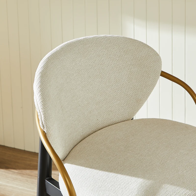 Lot de 2 tabourets de bar en chenille beige accents dorés, avec dossier et repose-pieds CHESTWICKER