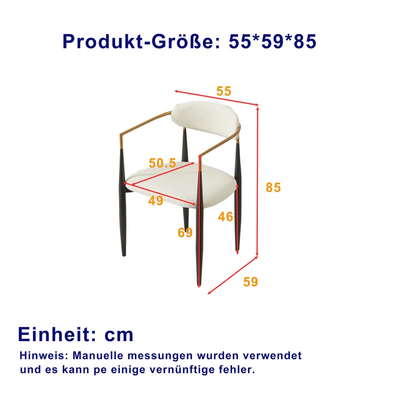 Lot de 2 chaises de salle à manger rétro tissu beige structure métallique noir et doré et accoudoire CLASSICCHAIRHOME