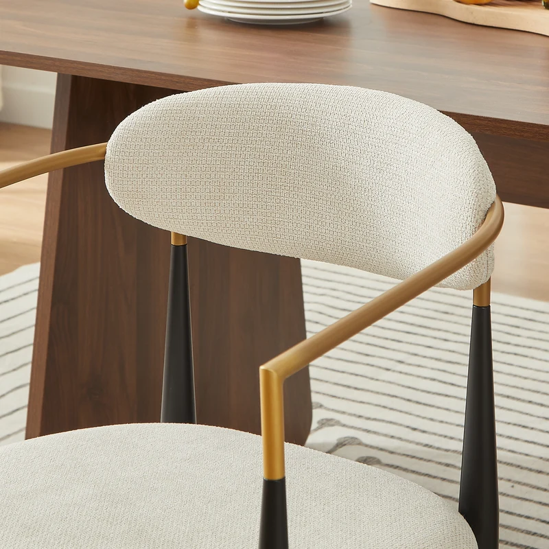 Lot de 2 chaises de salle à manger rétro tissu beige structure métallique noir et doré et accoudoire CLASSICCHAIRHOME