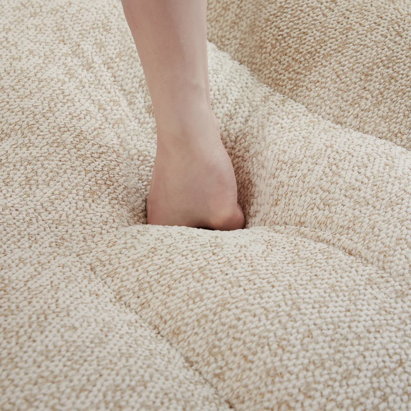 Canapé modulaire 2 places beige blanc avec pouf (effet méridienne), tissu polaire capitonné, sans montage prêt à l'emploi CHESTWALNUT