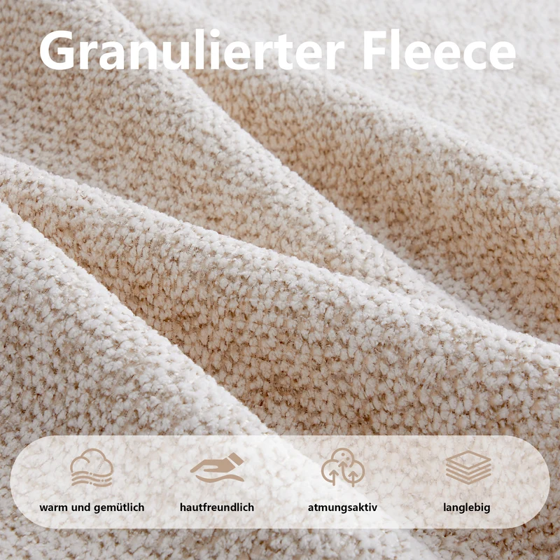 Canapé modulaire 2 places beige blanc avec pouf (effet méridienne), tissu polaire capitonné, sans montage prêt à l'emploi CHESTWALNUT