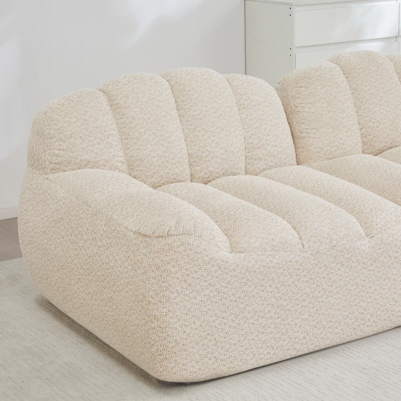Canapé modulaire 2 places beige blanc avec pouf (effet méridienne), tissu polaire capitonné, sans montage prêt à l'emploi CHESTWALNUT