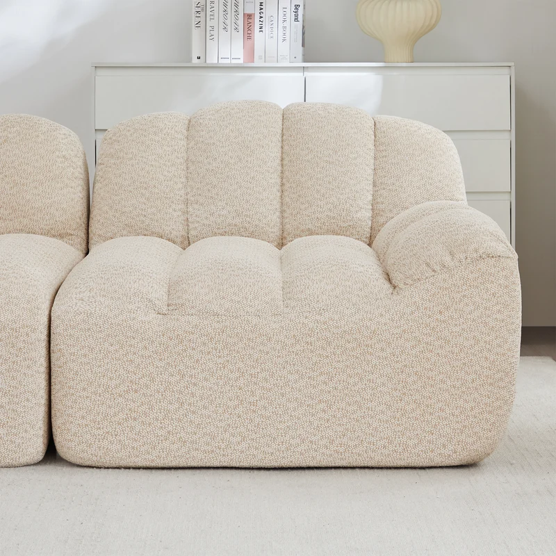 Canapé modulaire 2 places beige blanc avec pouf (effet méridienne), tissu polaire capitonné, sans montage prêt à l'emploi CHESTWALNUT