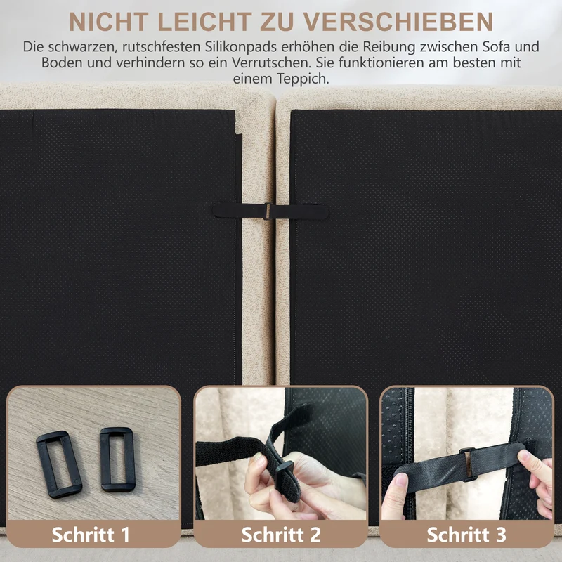 Canapé modulaire 3 places beige blanc avec pouf, tissu polaire capitonné, sans montage prêt à l'emploi CHESTSPACE