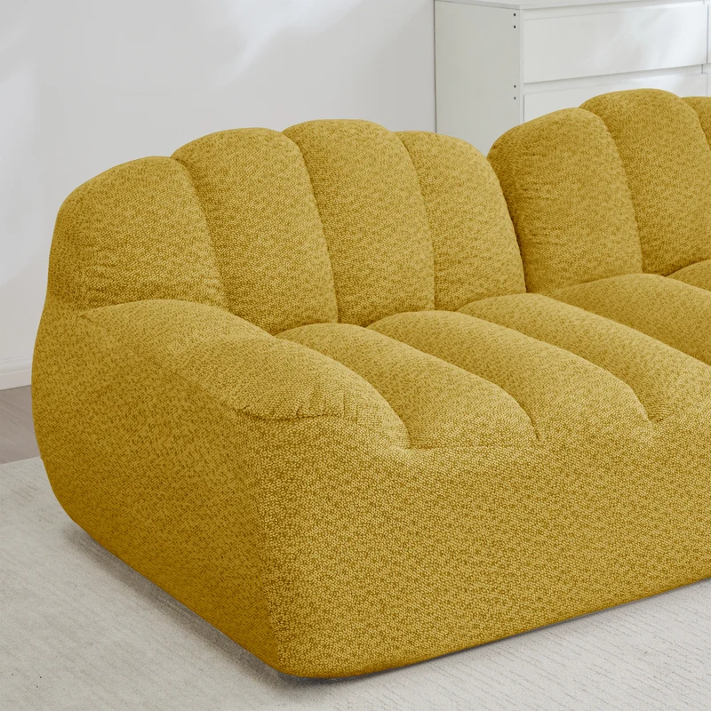 Canapé modulaire 3 places jaune moutard avec pouf, tissu polaire capitonné, sans montage prêt à l'emploi CHESTRATTAN