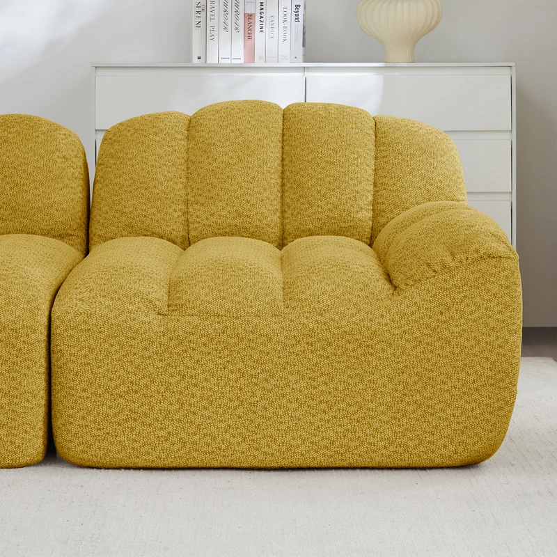 Canapé modulaire 3 places jaune moutard avec pouf, tissu polaire capitonné, sans montage prêt à l'emploi CHESTRATTAN