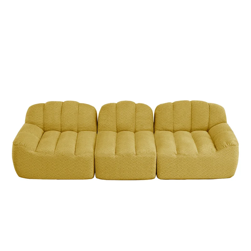 Canapé modulaire 3 places jaune moutard avec pouf, tissu polaire capitonné, sans montage prêt à l'emploi CHESTRATTAN