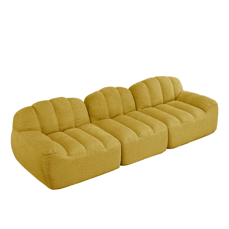 Canapé modulaire 3 places jaune moutard avec pouf, tissu polaire capitonné, sans montage prêt à l'emploi CHESTRATTAN