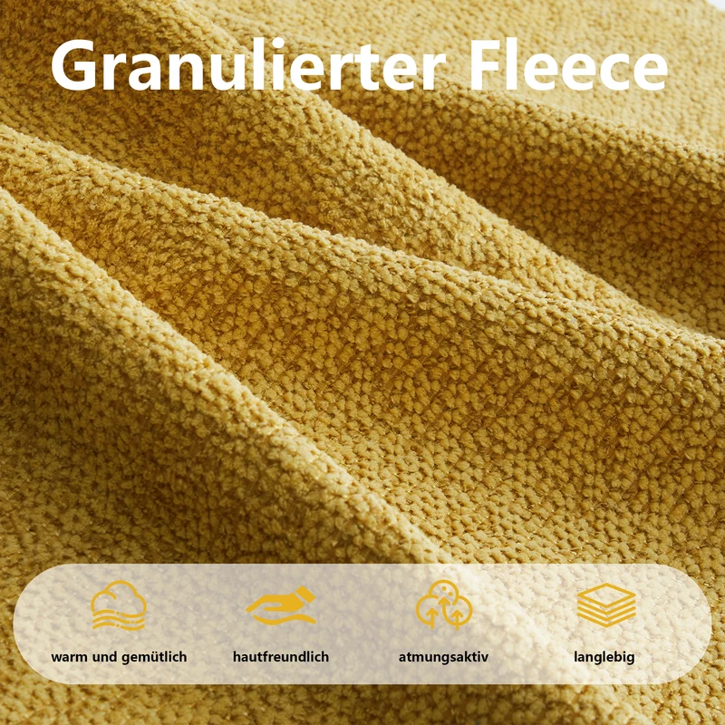 Canapé modulaire 3 places jaune moutard avec pouf, tissu polaire capitonné, sans montage prêt à l'emploi CHESTRATTAN