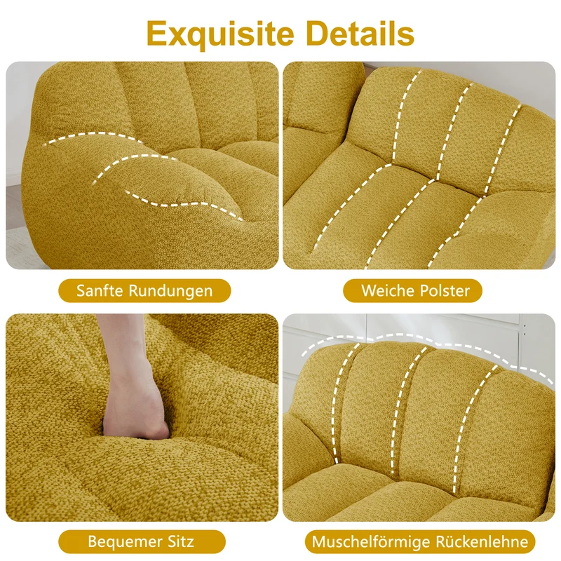 Canapé modulaire 3 places jaune moutard avec pouf, tissu polaire capitonné, sans montage prêt à l'emploi CHESTRATTAN