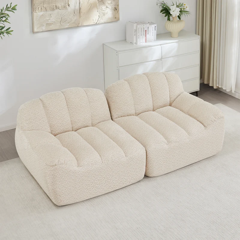 Canapé modulable 2 places beige blanc, tissu polaire capitonné, sans montage prêt à l'emploi CHESTSETCHESTSTONE