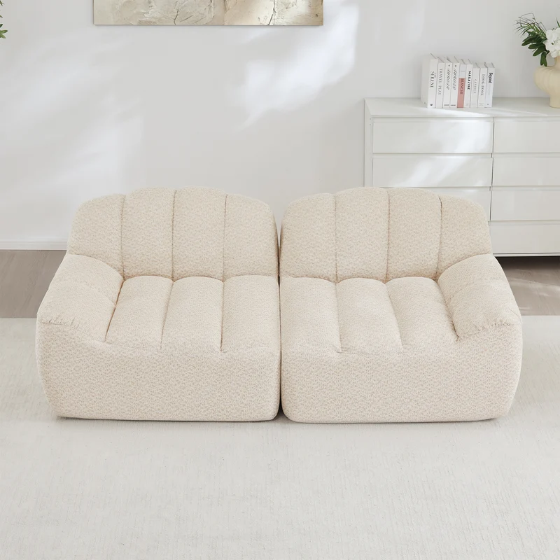 Canapé modulable 2 places beige blanc, tissu polaire capitonné, sans montage prêt à l'emploi CHESTSETCHESTSTONE