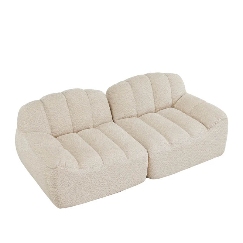 Canapé modulable 2 places beige blanc, tissu polaire capitonné, sans montage prêt à l'emploi CHESTSETCHESTSTONE