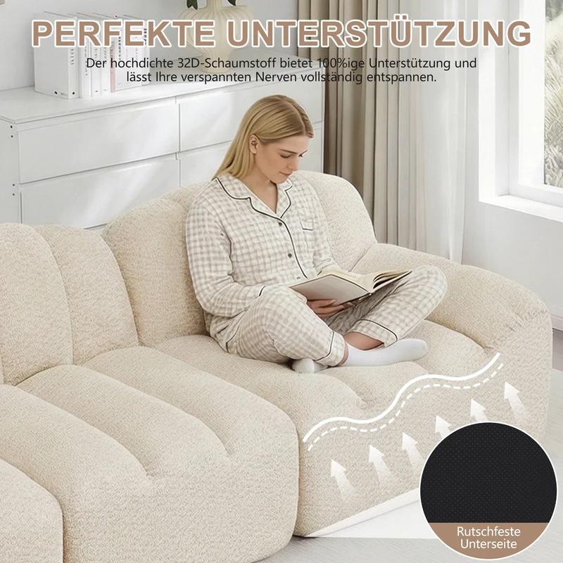Canapé modulable 2 places beige blanc, tissu polaire capitonné, sans montage prêt à l'emploi CHESTSETCHESTSTONE