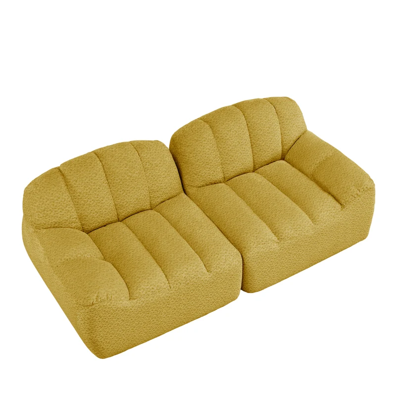 Canapé modulable 2 places jaune moutard, tissu polaire capitonné, sans montage prêt à l'emploi CHESTSET