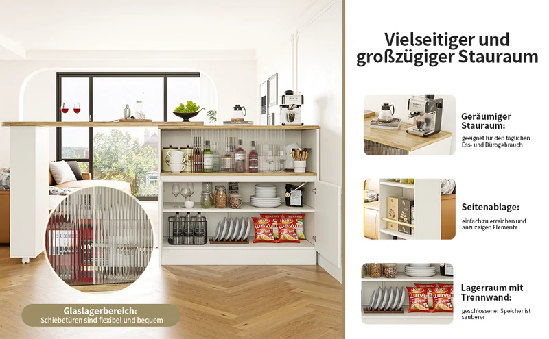 Îlot de cuisine table de bar rotative 360° blanc et effet bois avec portes coulissantes en verre 90x45x100cm ALUMINUMPLANT