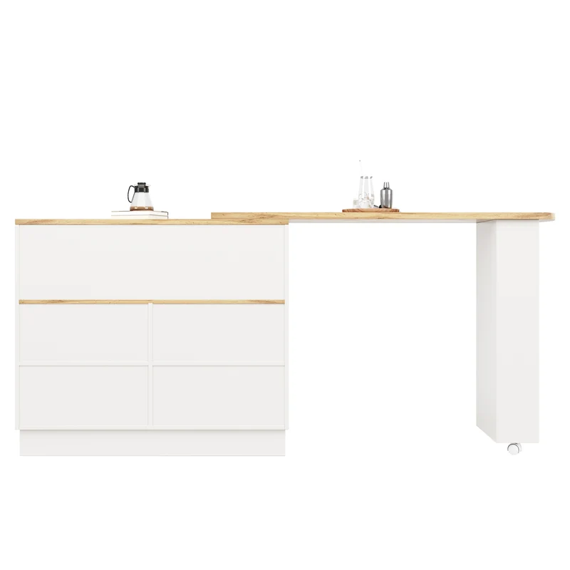 Îlot de cuisine table de bar rotative 360° blanc et effet bois avec portes coulissantes en verre 90x45x100cm ALUMINUMPLANT