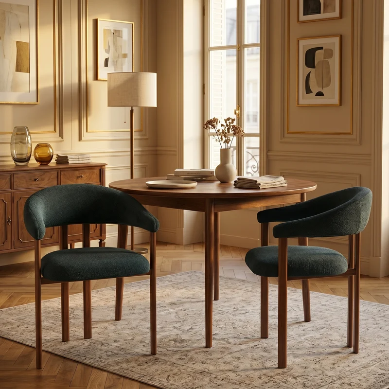 Lot de 2 chaises en lin noir, pieds métalliques effet bois noyer CLASSICCABINETHOME