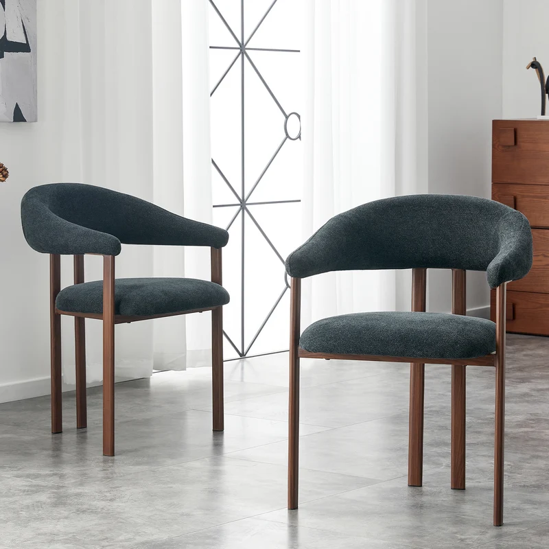 Lot de 2 chaises en lin noir, pieds métalliques effet bois noyer CLASSICCABINETHOME