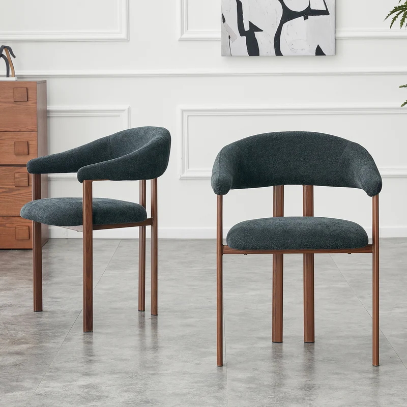 Lot de 2 chaises en lin noir, pieds métalliques effet bois noyer CLASSICCABINETHOME