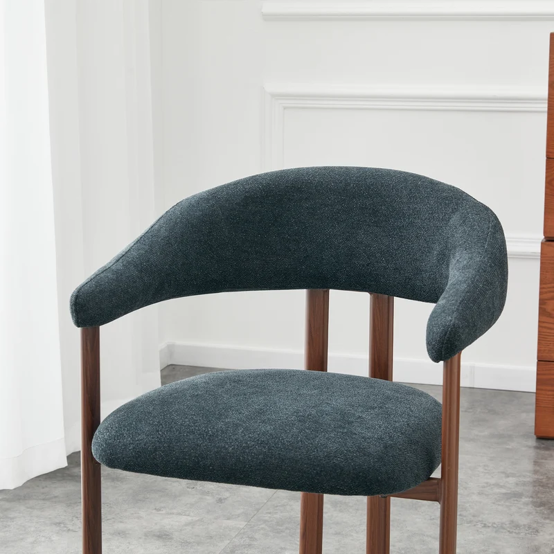 Lot de 2 chaises en lin noir, pieds métalliques effet bois noyer CLASSICCABINETHOME