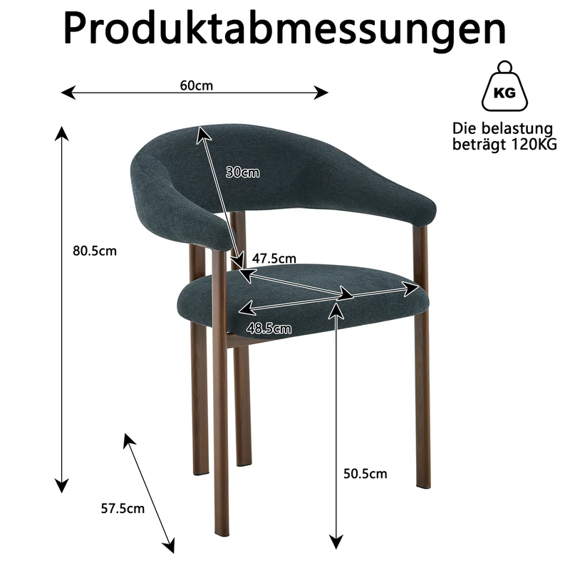 Lot de 2 chaises en lin noir, pieds métalliques effet bois noyer CLASSICCABINETHOME