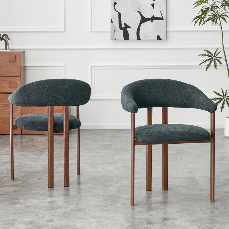 Lot de 2 chaises en lin noir, pieds métalliques effet bois noyer CLASSICCABINETHOME