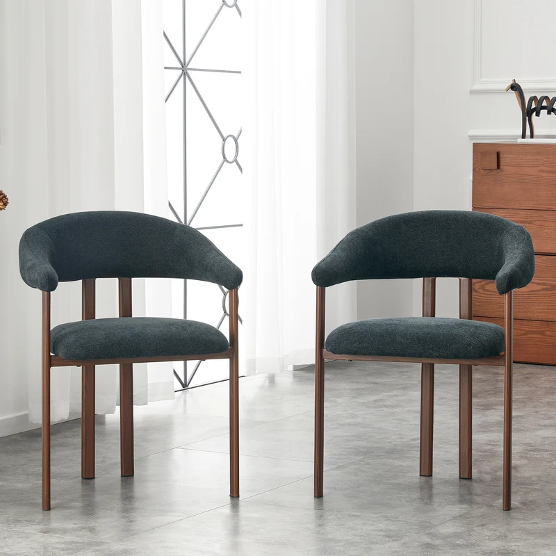 Lot de 2 chaises en lin noir, pieds métalliques effet bois noyer CLASSICCABINETHOME