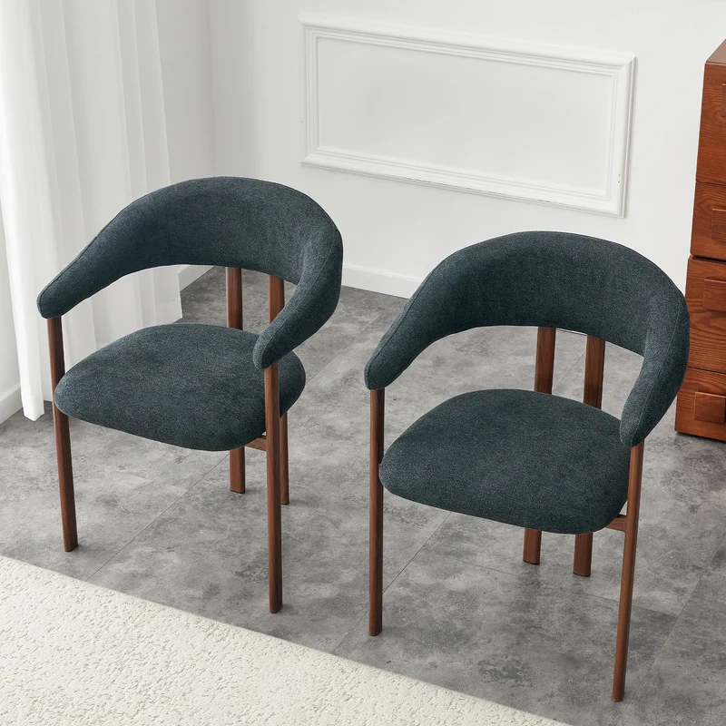 Lot de 2 chaises en lin noir, pieds métalliques effet bois noyer CLASSICCABINETHOME