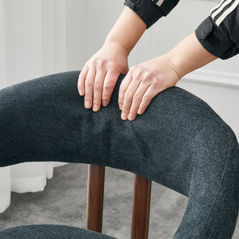 Lot de 2 chaises en lin noir, pieds métalliques effet bois noyer CLASSICCABINETHOME