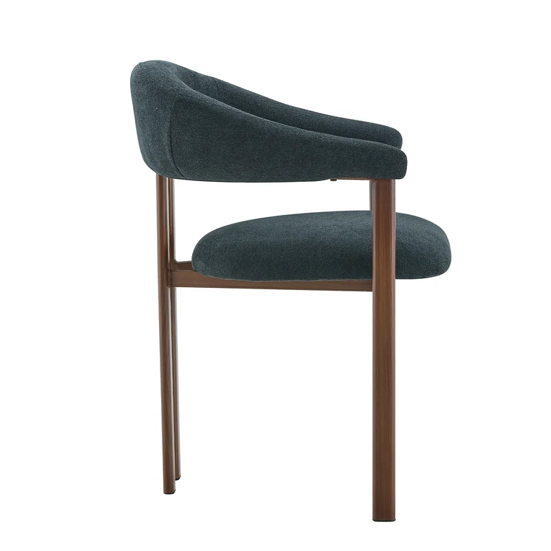 Lot de 2 chaises en lin noir, pieds métalliques effet bois noyer CLASSICCABINETHOME