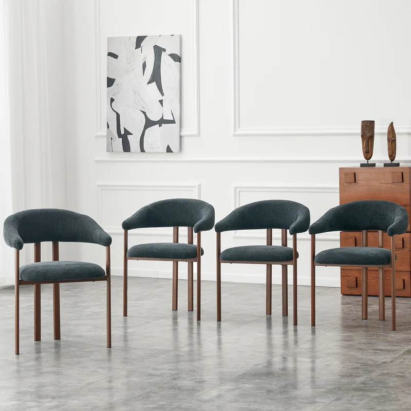 Lot de 4 chaises de salle à manger en lin noir, pieds métalliques effet noyer CLASSICBRASSELITE