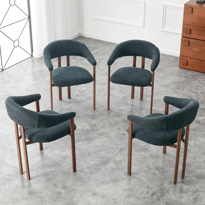 Lot de 4 chaises de salle à manger en lin noir, pieds métalliques effet noyer CLASSICBRASSELITE