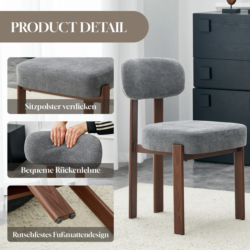 Lot de 2 chaises de salle à manger tissu noir dossier incurvé CLASSICBRASSMAX