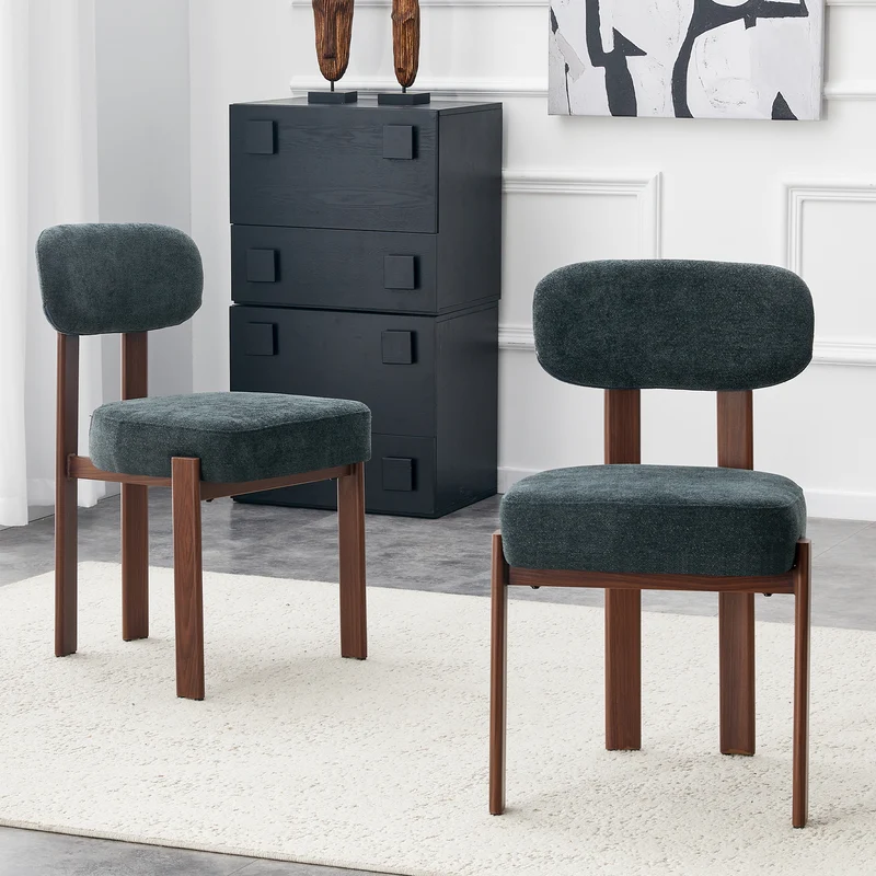 Demonising Lot de 2 chaises de salle à manger en lin noir, style moderne mi-siècle, dossier courbé, rembourrage épais, 57x49x82,5 cm CLASSICBOXSET