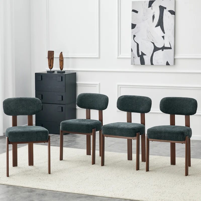 Lot de 4 chaises de salle à manger en lin noir, dossier courbé, rembourrage épais 57x49x82,5 cm CLASSICBOXHOME