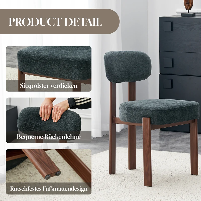 Lot de 4 chaises de salle à manger en lin noir, dossier courbé, rembourrage épais 57x49x82,5 cm CLASSICBOXHOME
