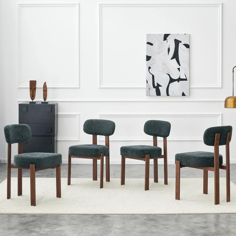 Lot de 4 chaises de salle à manger en lin noir, dossier courbé, rembourrage épais 57x49x82,5 cm CLASSICBOXHOME