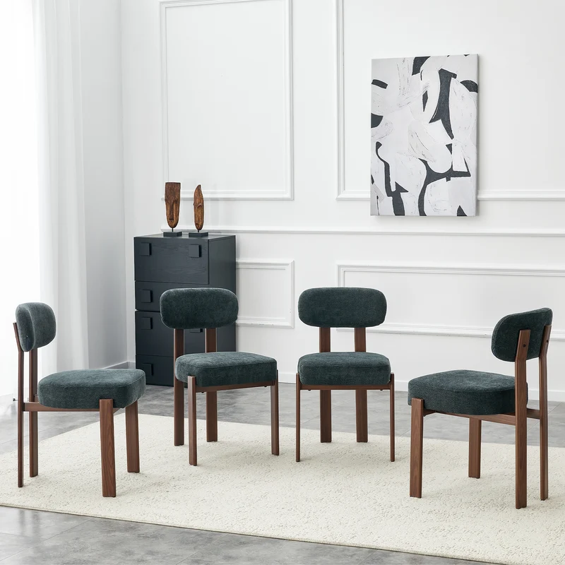 Lot de 4 chaises de salle à manger en lin noir, dossier courbé, rembourrage épais 57x49x82,5 cm CLASSICBOXHOME