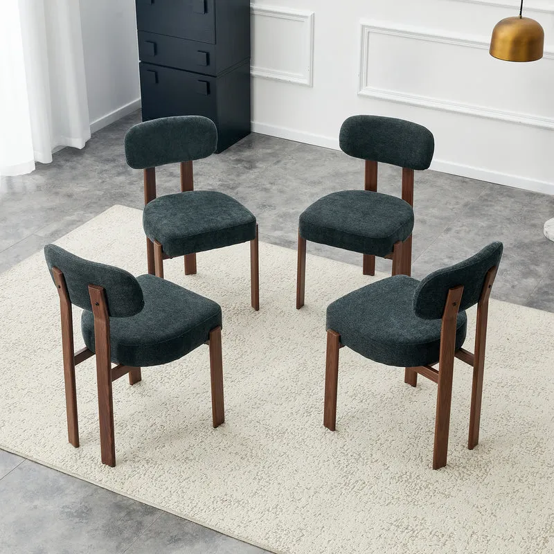 Lot de 4 chaises de salle à manger en lin noir, dossier courbé, rembourrage épais 57x49x82,5 cm CLASSICBOXHOME