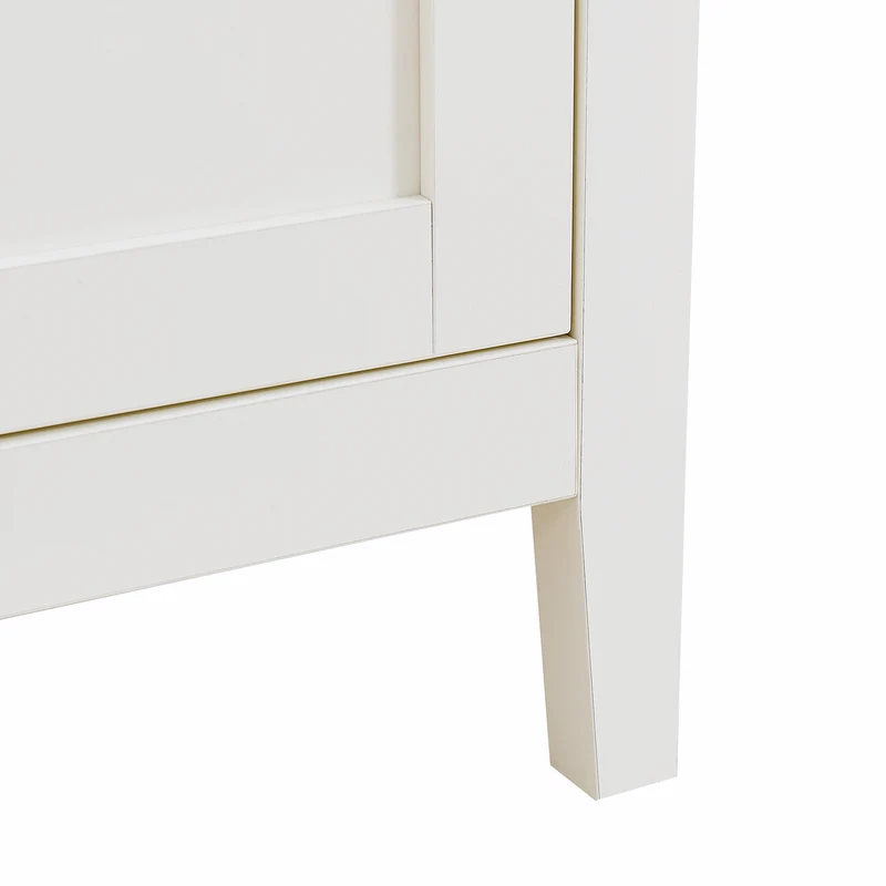 Buffet blanc 2 tiroirs à façades rainurées, 4 portes et poignées dorées 160x40x82cm CLASSICBARSET