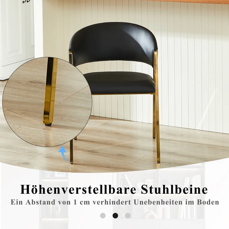 Lot de 2 chaises de salle à manger en similicuir noir, cadre métal doré CLASSICCEILINGHOME